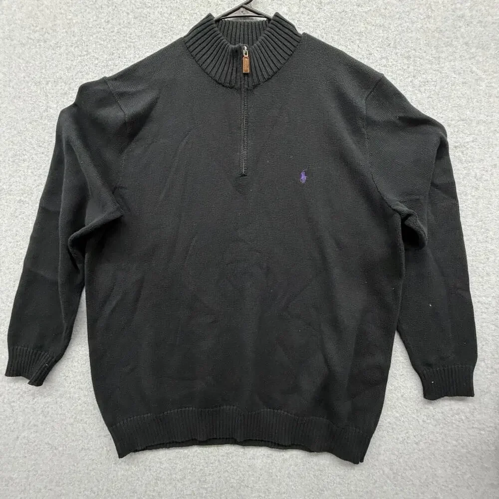 Polo Ralph Lauren Mens 2XLT Tall Black 100% Cotton Quarter Zip Pullover Sweater